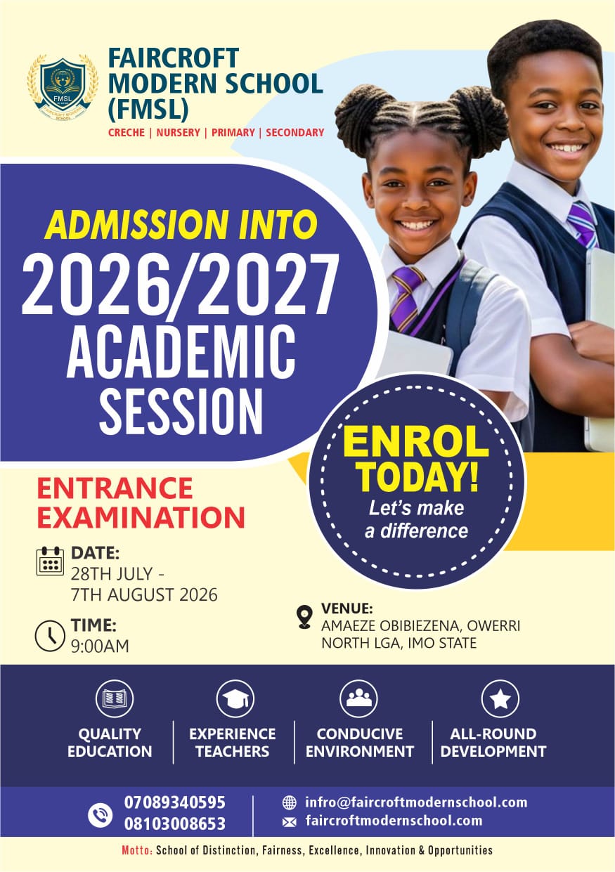 Faircroft Modern School Admission into 2026/2027 Academic Session Flyer